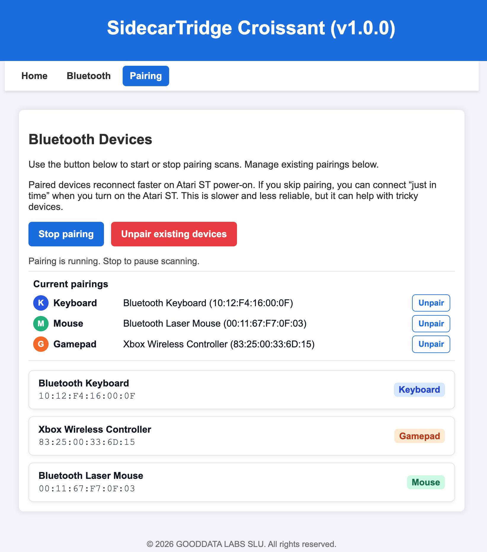 SidecarTridge Keyboard Emulator Bluetooth pairing complete