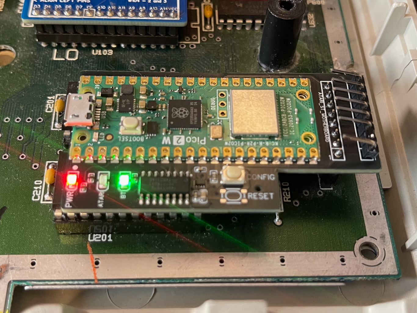 SidecarTridge Croissant mounted before reconnecting the keyboard cable