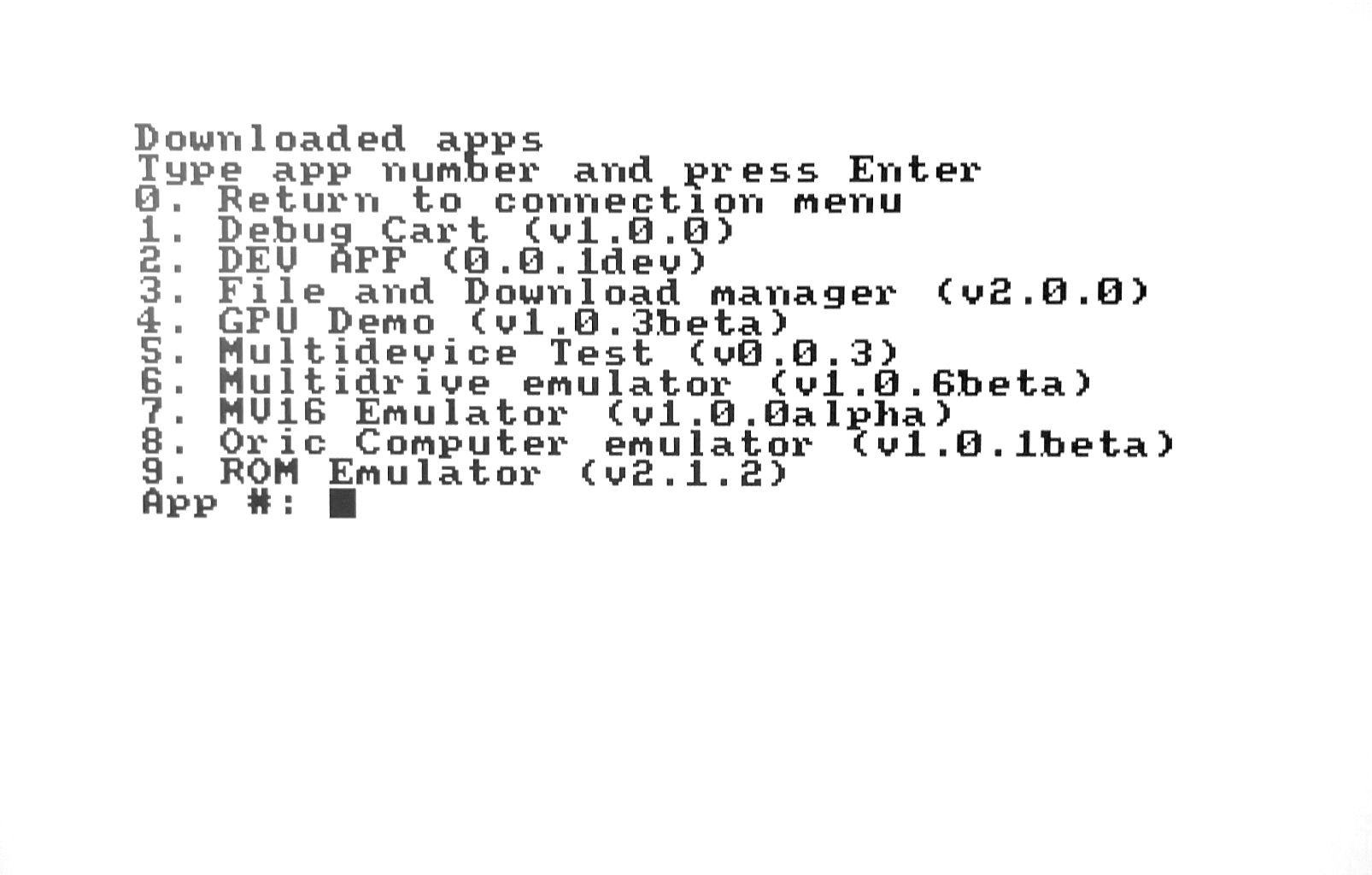 Image showing the terminal-based microfirmware launcher on the Atari ST, with instructions to press ESC to enter the menu and hold SHIFT to boot from GEMDOS